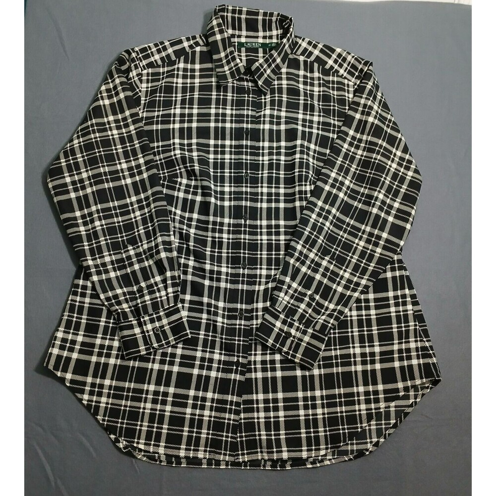 Lauren Ralph Lauren Blouse Women 1X Plaid Check Long Sleeve Button Front Shirt
